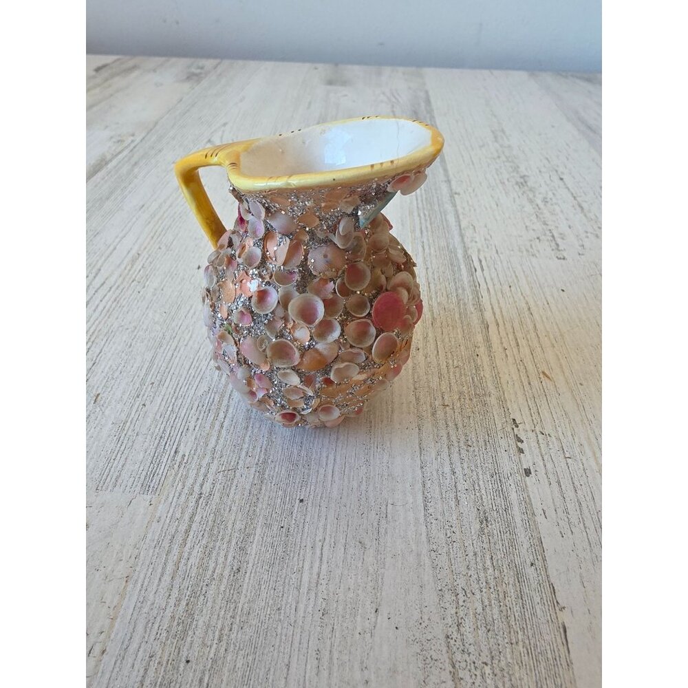Vintage shell pitcher glitter artist decor‎ nautical silver